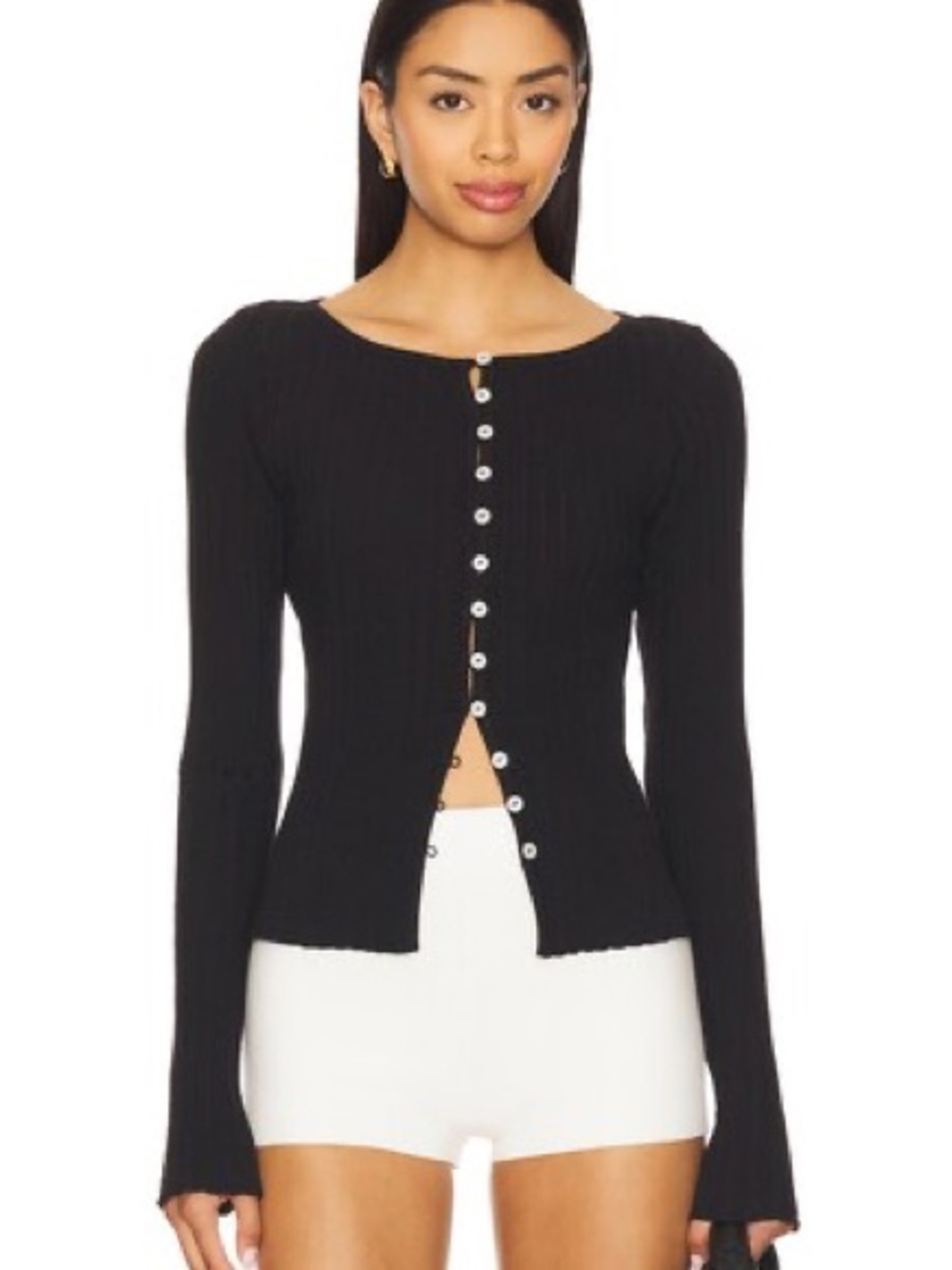 NWT Free People Tilly Black Ribbed Button-Front Top size XS
